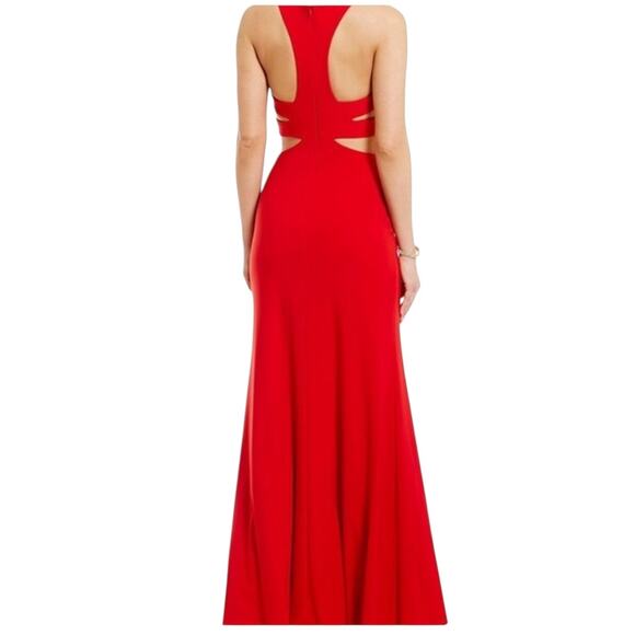 La Femme Red Jersey Cutout Racerback Slit Maxi Dress Size 2 Gown - Picture 5 of 7